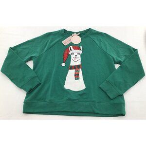 Philosophy Christmas Llama Long Sleeve Green Pullover Sweater Sweatshirt S/P